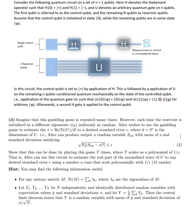 Consider The Following Quantum Circuit On A Set Of | Chegg.com