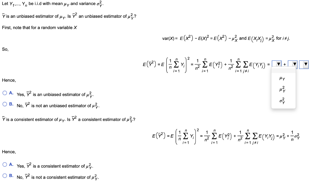 Solved Let Y...., Y, be i.i.d with mean Hy and variance of