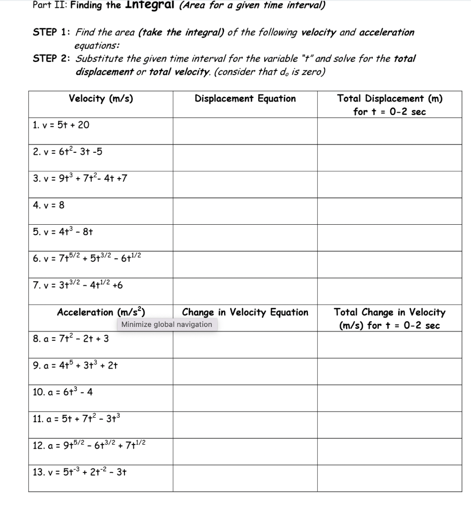 Solved Part II: Finding the Integral (Area for a given time | Chegg.com