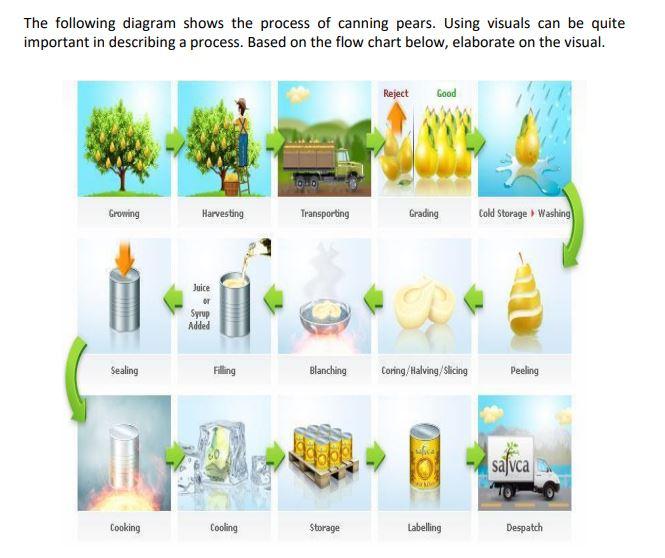 The following diagram shows the process of canning pears. Using visuals can be quite important in describing a process. Based