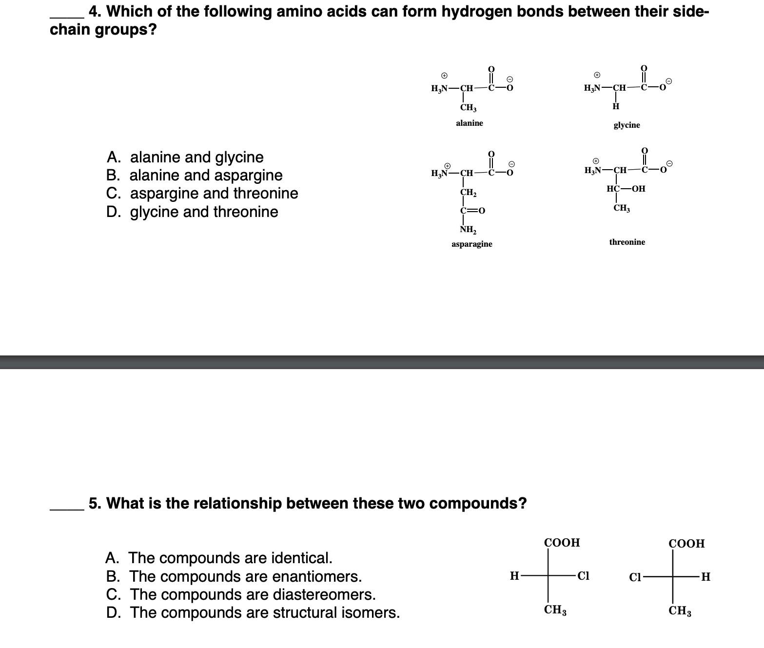 Solved 4. Which of the following amino acids can form | Chegg.com