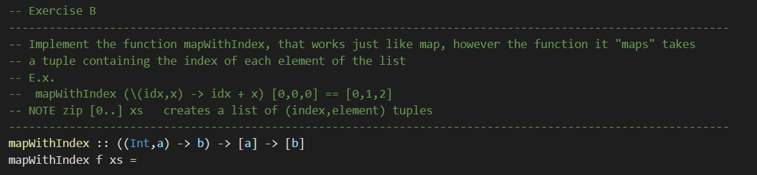 Solved Exercise B Implement the function mapwithIndex, that | Chegg.com