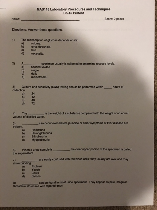 Solved MAS115 Laboratory Procedures and Techniques Ch 45