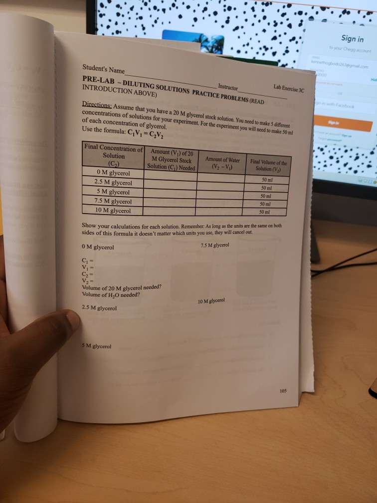 Solved Sign in to your Chegg account Student's Name PRE- | Chegg.com