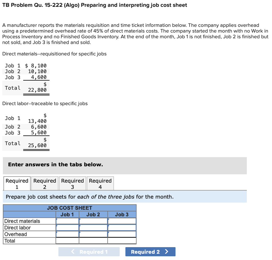 Job 2:10 Solved TB Problem Qu. 15-222 (Algo) Preparing and | Chegg.com