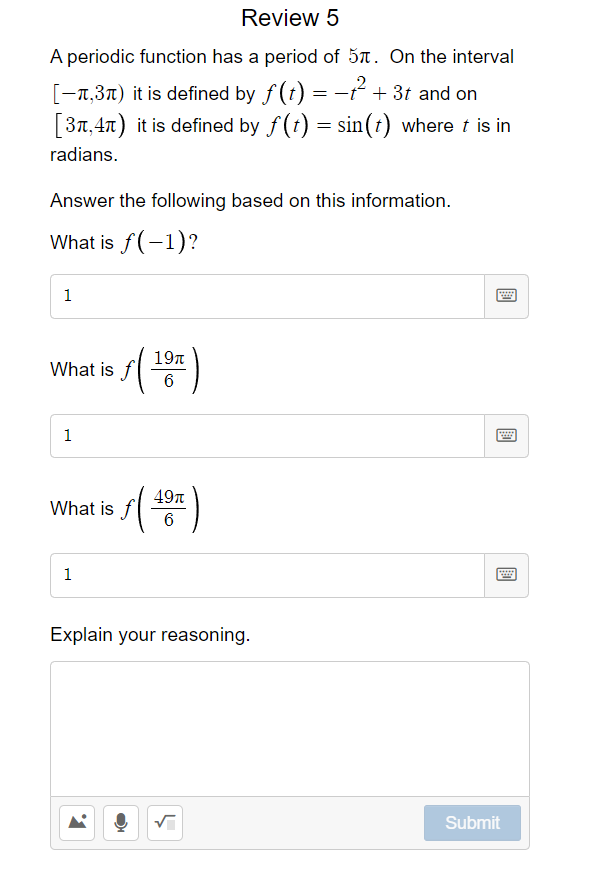 Solved [−π,3π) it is defined by f(t)=−t2+3t [3π,4π) it is | Chegg.com