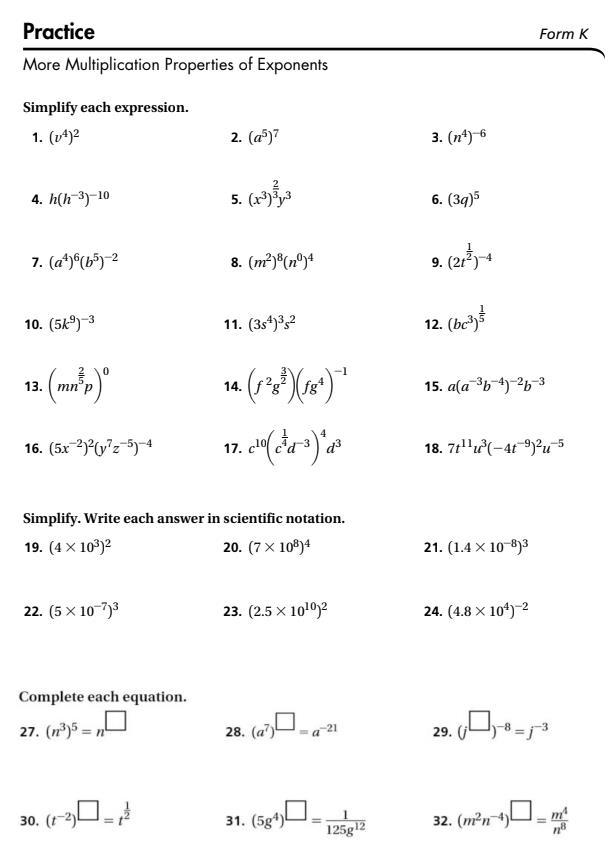 Solved Practice More Multiplication Properties of Exponents | Chegg.com