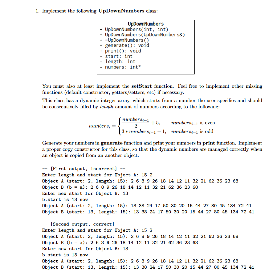 Solved 1. Implement the following UpDownNumbers class: | Chegg.com