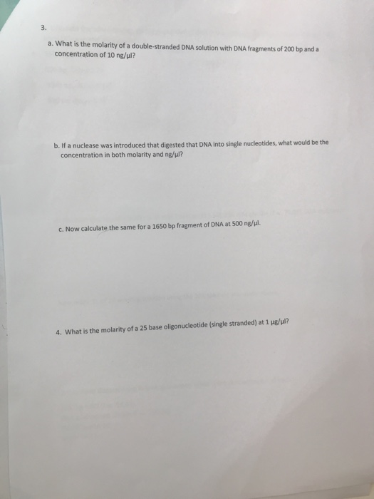 Solved 3. a. What is the molarity of a double-stranded DNA | Chegg.com