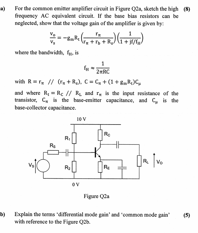 Solved A For The Common Emitter Amplifier Circuit In Fig Chegg Com