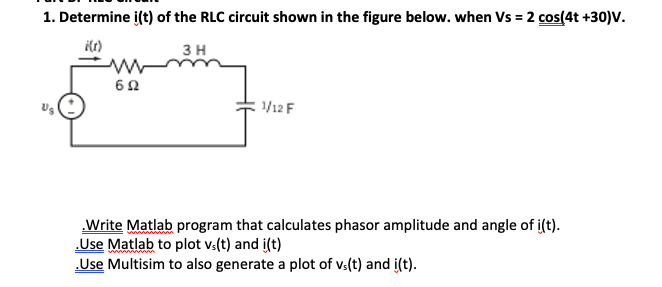Solved 1. Determine i(t) of the RLC circuit shown in the | Chegg.com