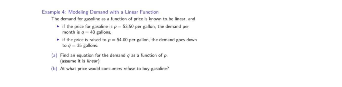 Solved Example 4: Modeling Demand with a Linear Function The | Chegg.com