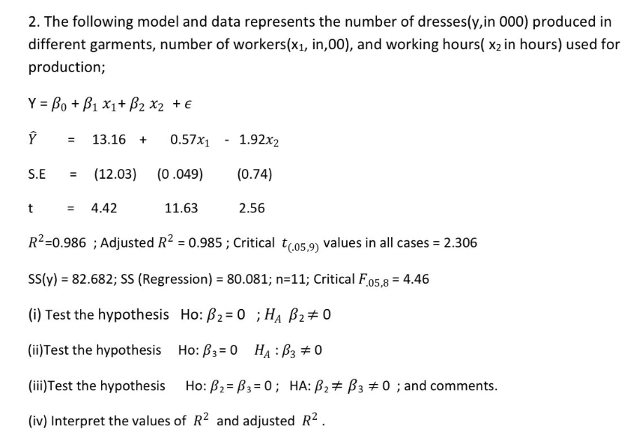 Solved 2. The following model and data represents the number | Chegg.com