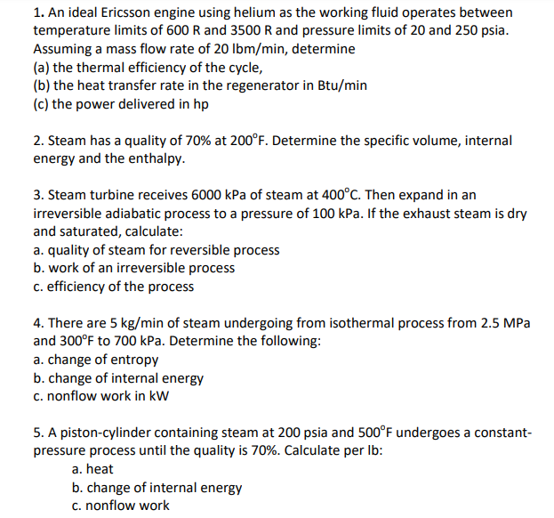 Solved 1. An ideal Ericsson engine using helium as the | Chegg.com