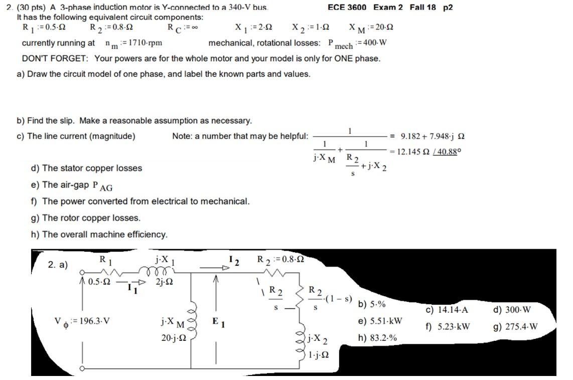 Solved 2. ( 30pts) A 3-phase induction motor is Y−connected | Chegg.com