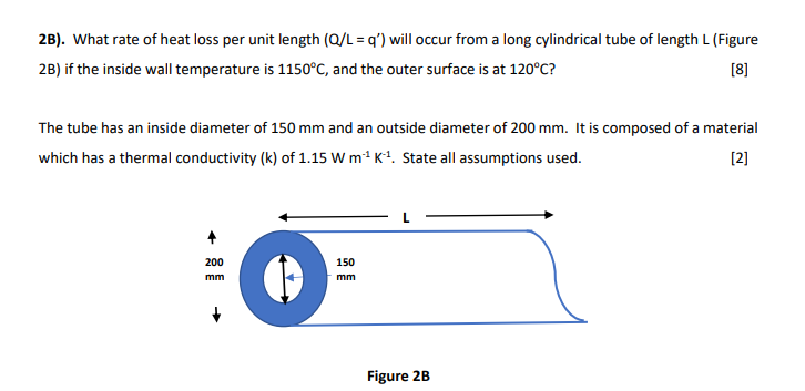 Solved 2B). What rate of heat loss per unit length (Q/L= q') | Chegg.com
