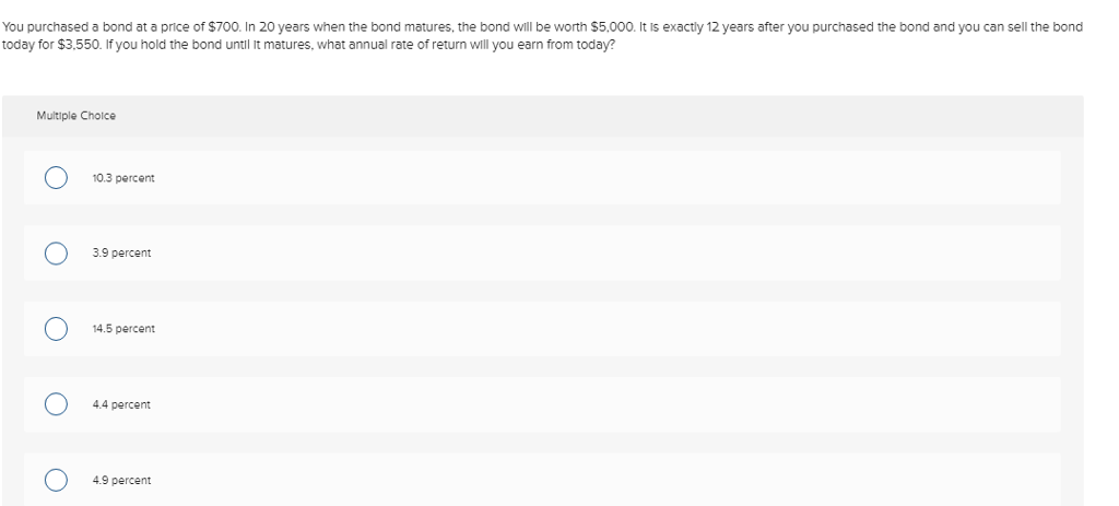 Solved You purchased a bond at a price of $700. In 20 years  Chegg.com