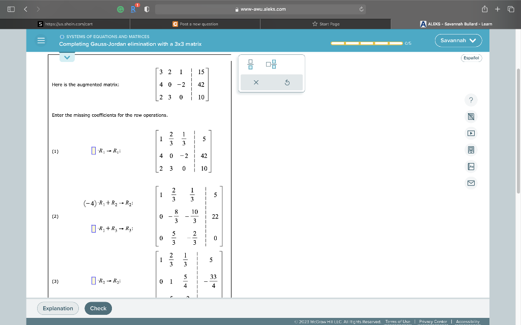 Solved Here is the augmented matrix: ⎣⎡3422031−20154210⎦⎤ | Chegg.com