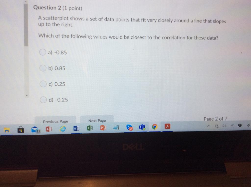 Solved Question 1 (1 point) A scatterplot shows a set of | Chegg.com
