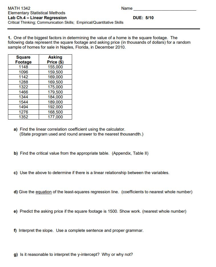 Solved MATH 1342 Name Elementary Statistical Methods Lab | Chegg.com