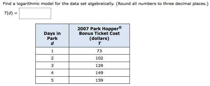 Solved Find a logarithmic model for the data set | Chegg.com