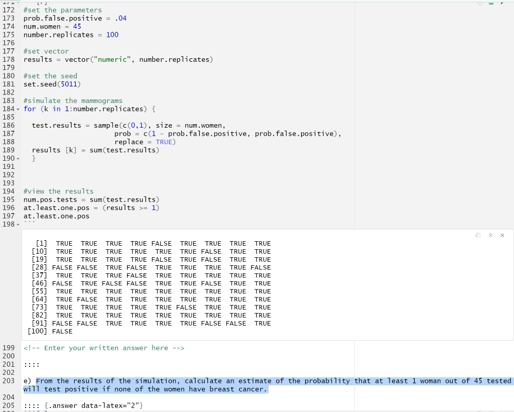 Solved LI 172 #set the parameters 173 prob. false.positive = | Chegg.com