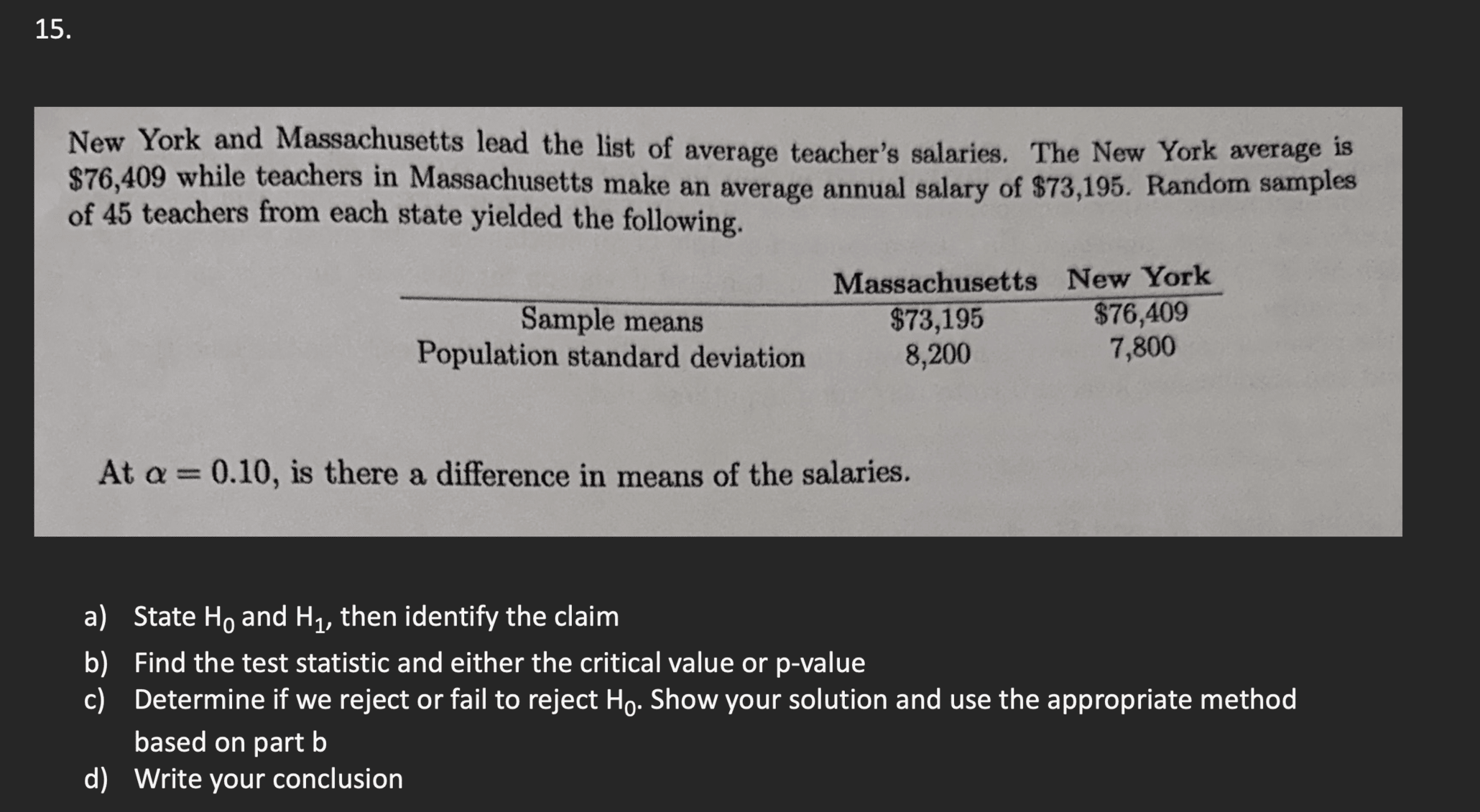 Solved New York And Massachusetts Lead The List Of Average | Chegg.com