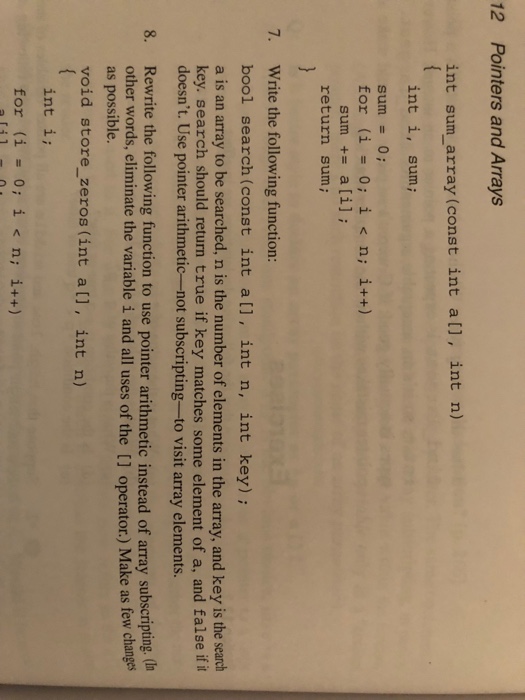 Solved 12 Pointers and Arrays int sum_array (const int a[), | Chegg.com