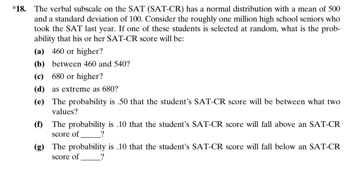 Solved 18. The verbal subscale on the SAT (SAT-CR) has a | Chegg.com