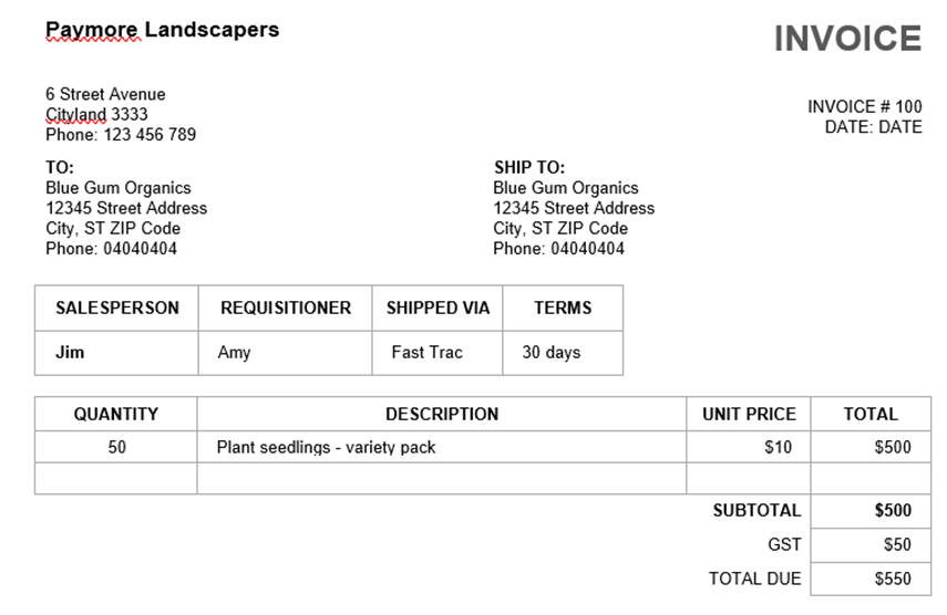 Solved The following invoice was issued to Blue Gum Organics