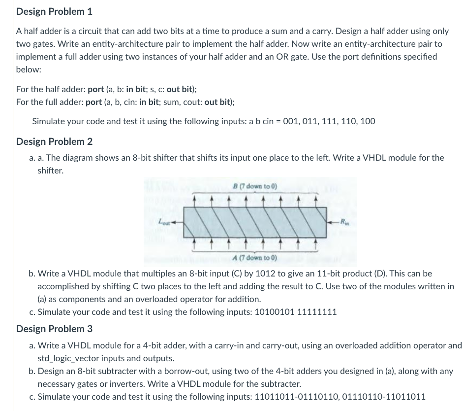 MOD 6 Qu.1 Design Problem 1 A half adder is a | Chegg.com