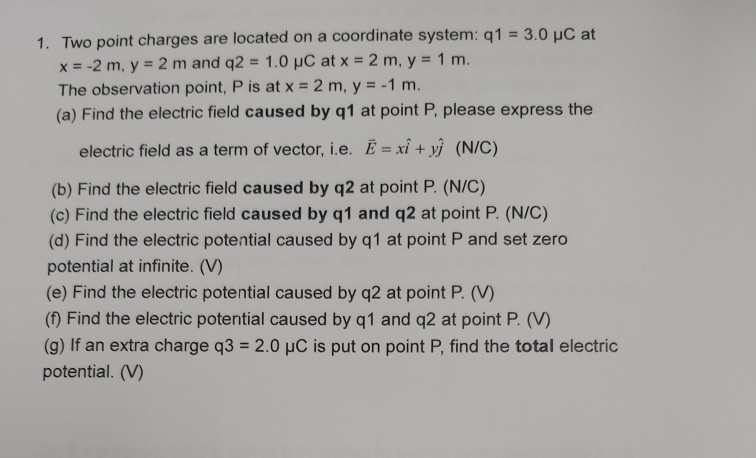 Solved 1. Two point charges are located on a coordinate | Chegg.com