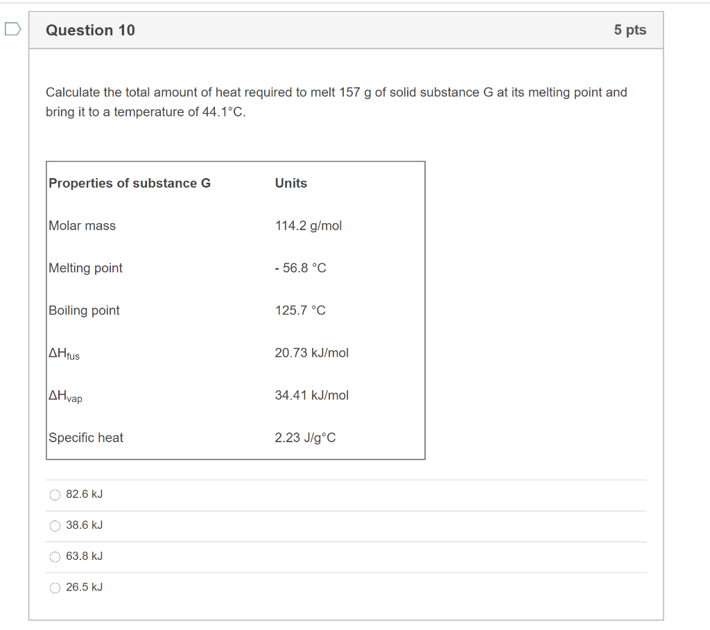 Solved Question 10 5 pts Calculate the total amount of heat | Chegg.com