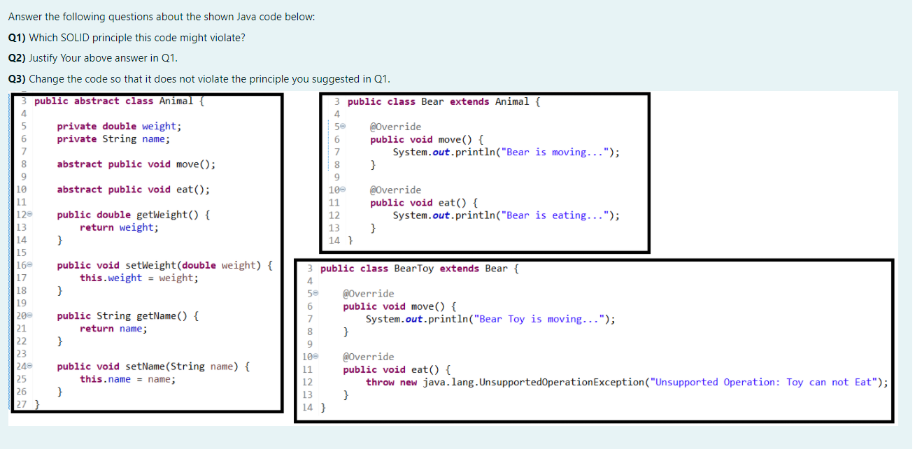 Solved Answer the following questions about the shown Java | Chegg.com