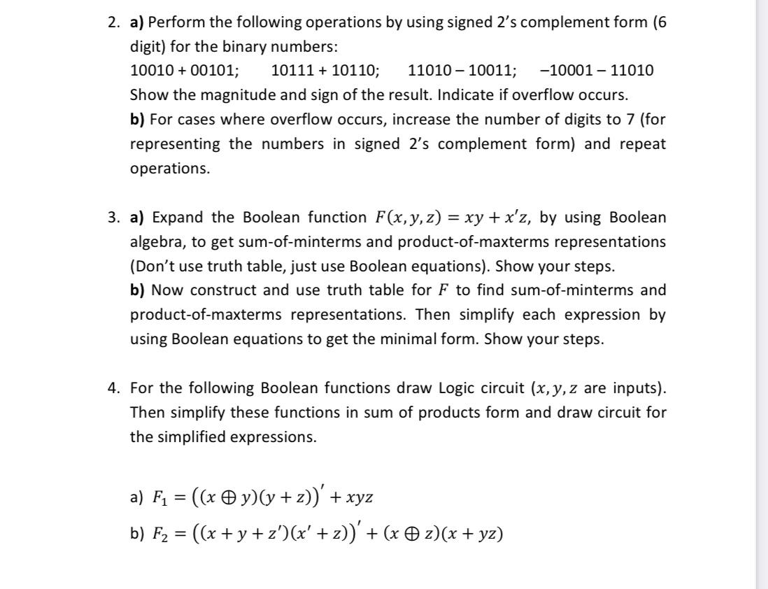 Solved 2 A Perform The Following Operations By Using Si Chegg Com