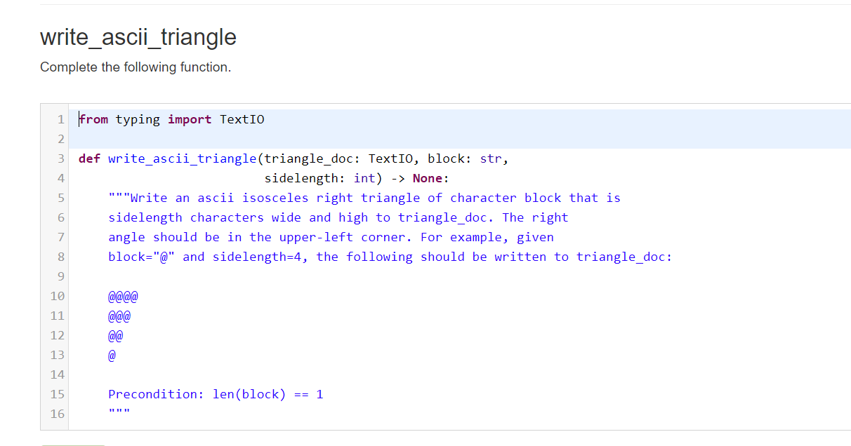 Solved write_ascii_triangle Complete the following function. | Chegg.com