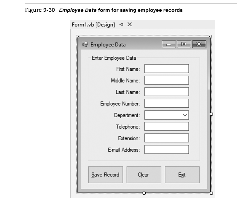 Solved Figure 9-30 Employee Data form for saving employee | Chegg.com