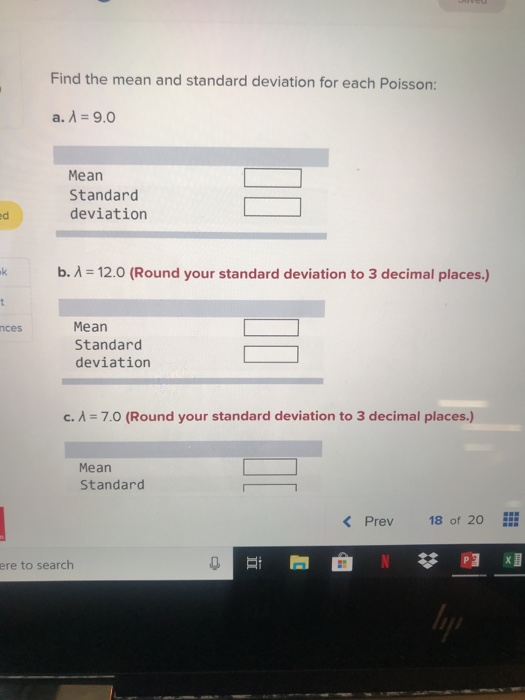 Solved Find the mean and standard deviation for each | Chegg.com