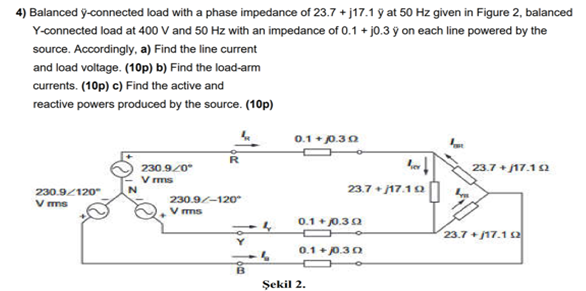 Solved 4) Balanced y-connected load with a phase impedance | Chegg.com