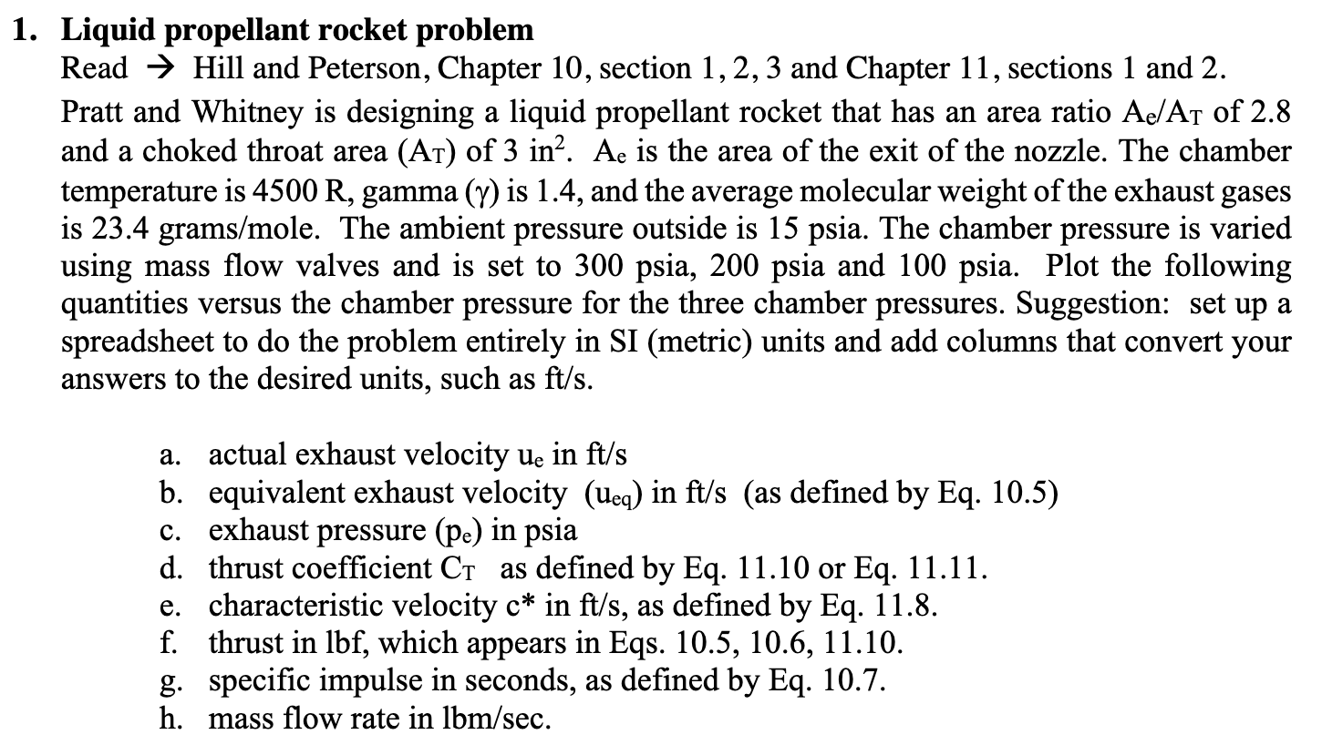 Solved 1. Liquid propellant rocket problem Read → Hill and | Chegg.com