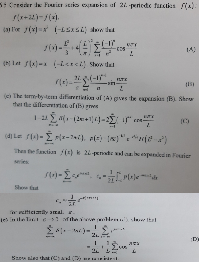 5 5 Consider The Fourier Series Expansion Of 2l Pe Chegg Com