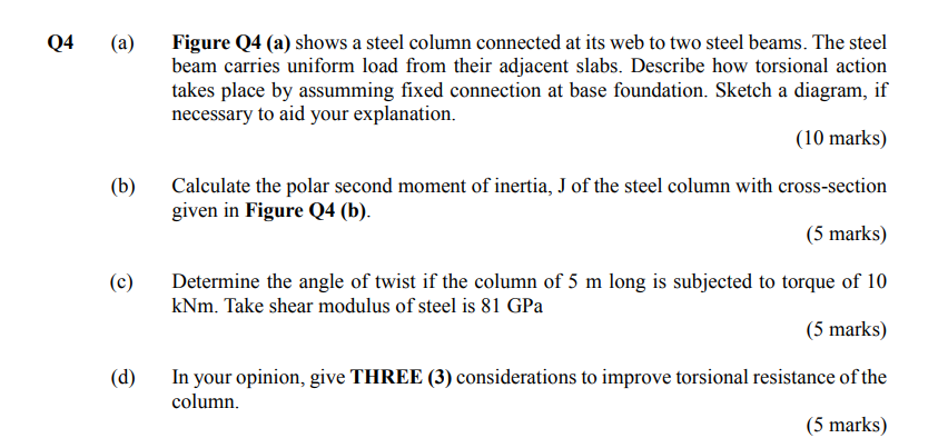 Solved Q4 (a) Figure Q4 (a) shows a steel column connected | Chegg.com