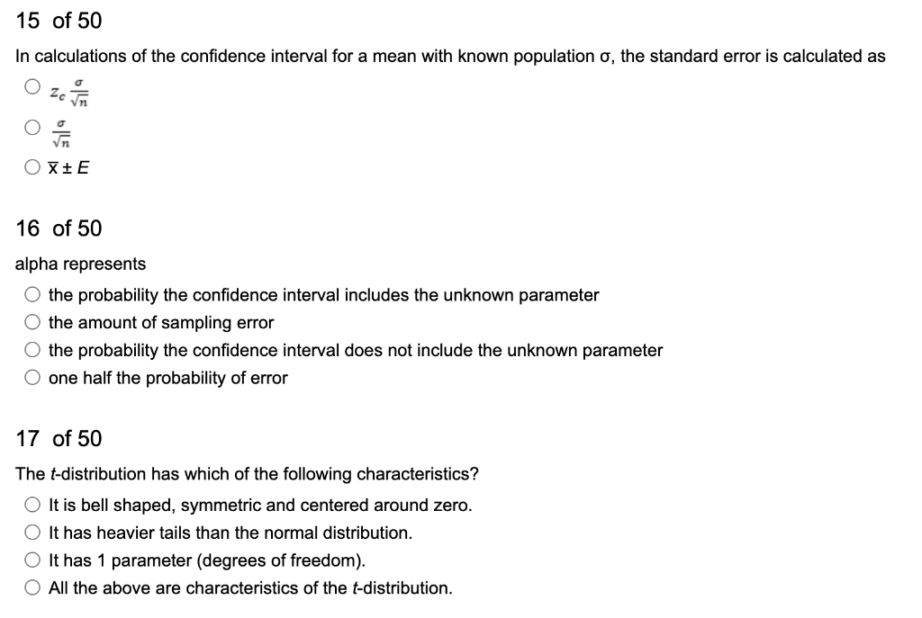 Solved 15 of 50 In calculations of the confidence interval | Chegg.com