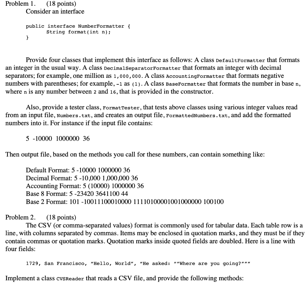 (Solved) : Problem 1 18 Points Consider Interface Public Interface ...