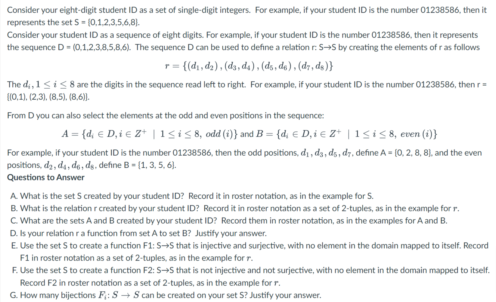 Solved Consider your eight-digit student ID as a set of | Chegg.com