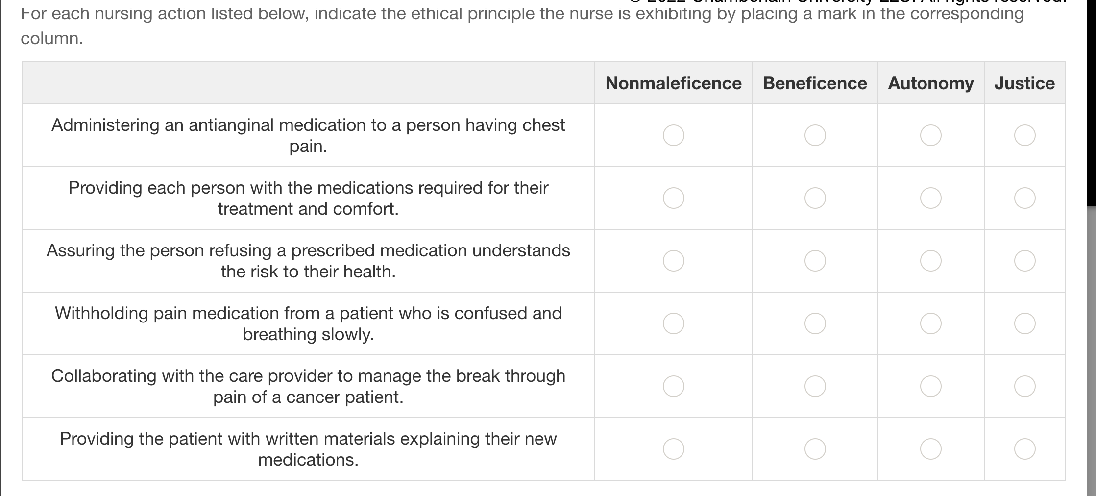 Solved For each nursing action listed below, indicate the