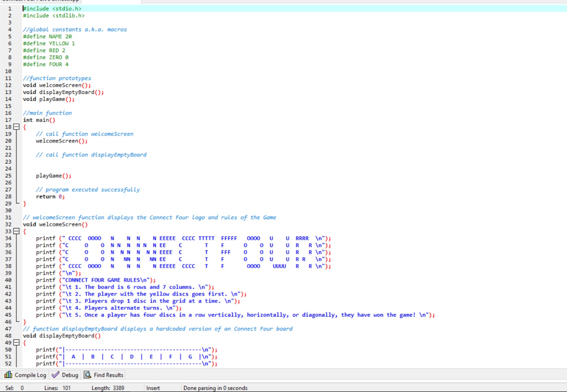 Solved I need my Connect 4 code updated with the following | Chegg.com