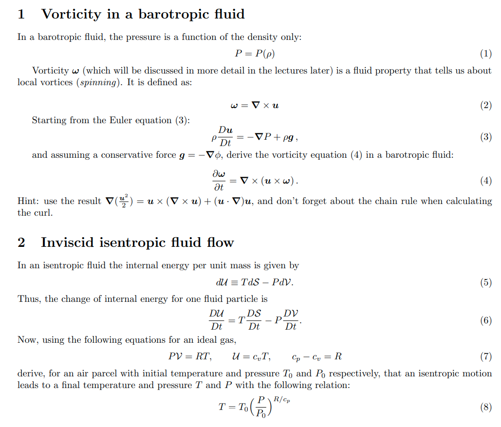 1 Vorticity in a barotropic fluid In a barotropic | Chegg.com