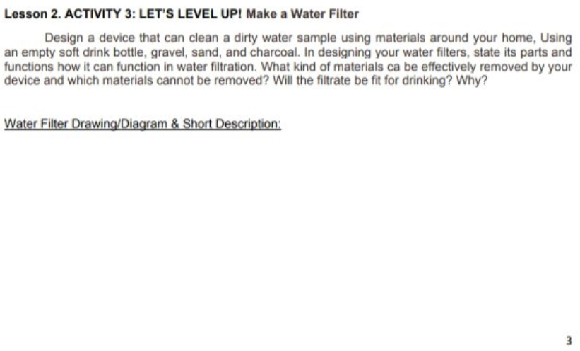 Solved Lesson 2. ACTIVITY 3: LET'S LEVEL UP! Make a Water