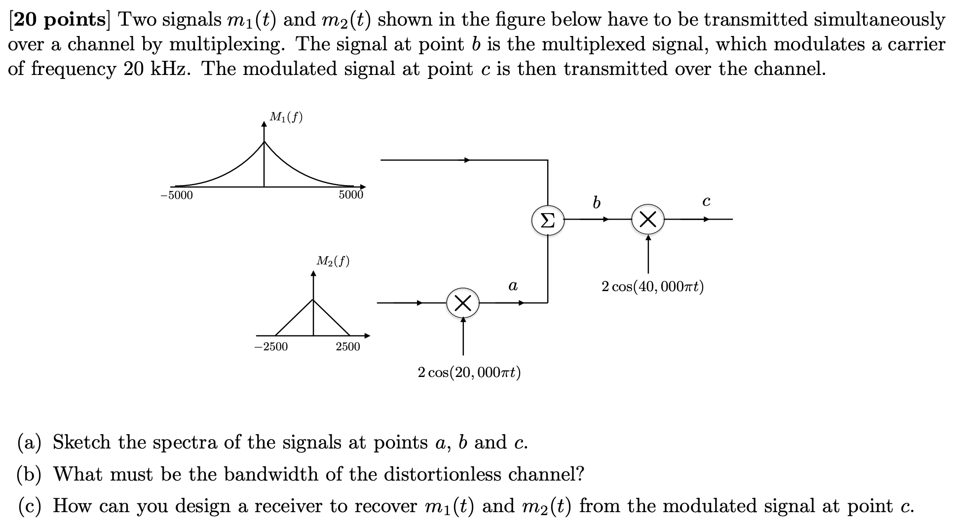 Solved [20 Points] Two Signals M1(t) And M2(t) Shown In The | Chegg.com